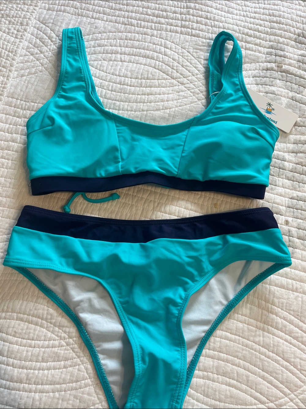 Beachsissi NWT Turquoise Two-Piece Bikini Set with Navy Trim
